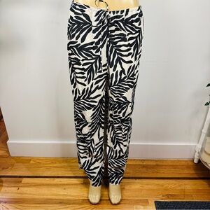 H&M Lightweight Pullon Pants Sz L Midrise Tropical Loose Straight Leg Coverup